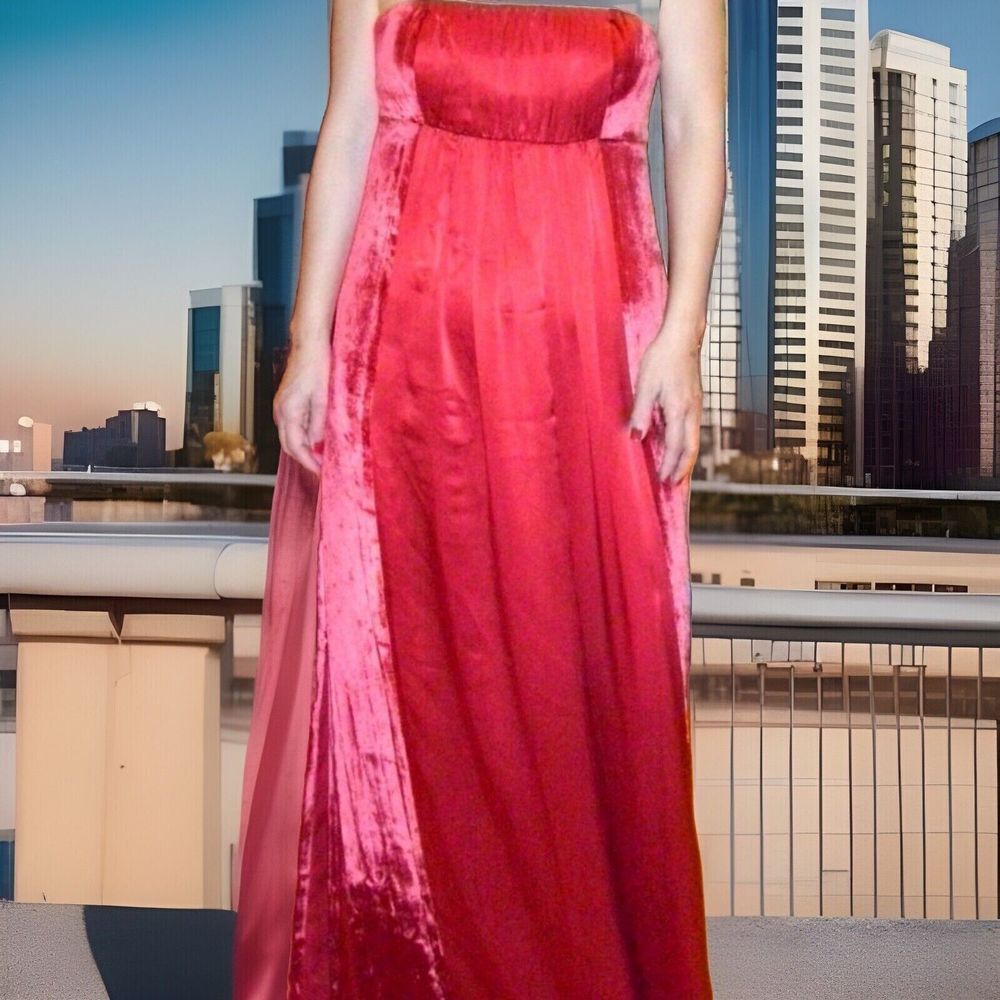 Kay Unger NY Silk Velvet Red Strapless Maxi Gown Sze 12 Formal Holiday Party NWT